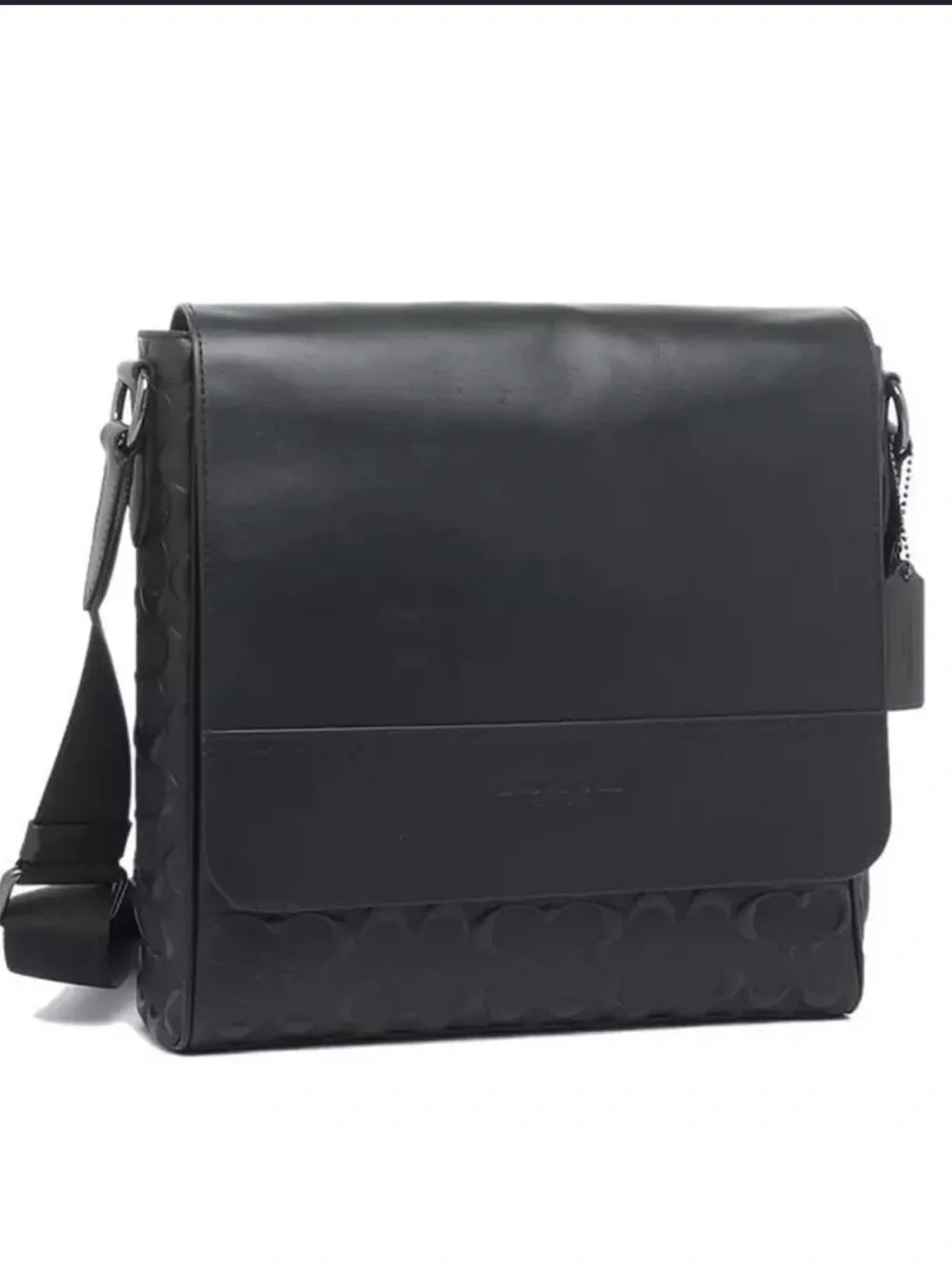 Coach Black Leather Embossed Signature Messenger Bag